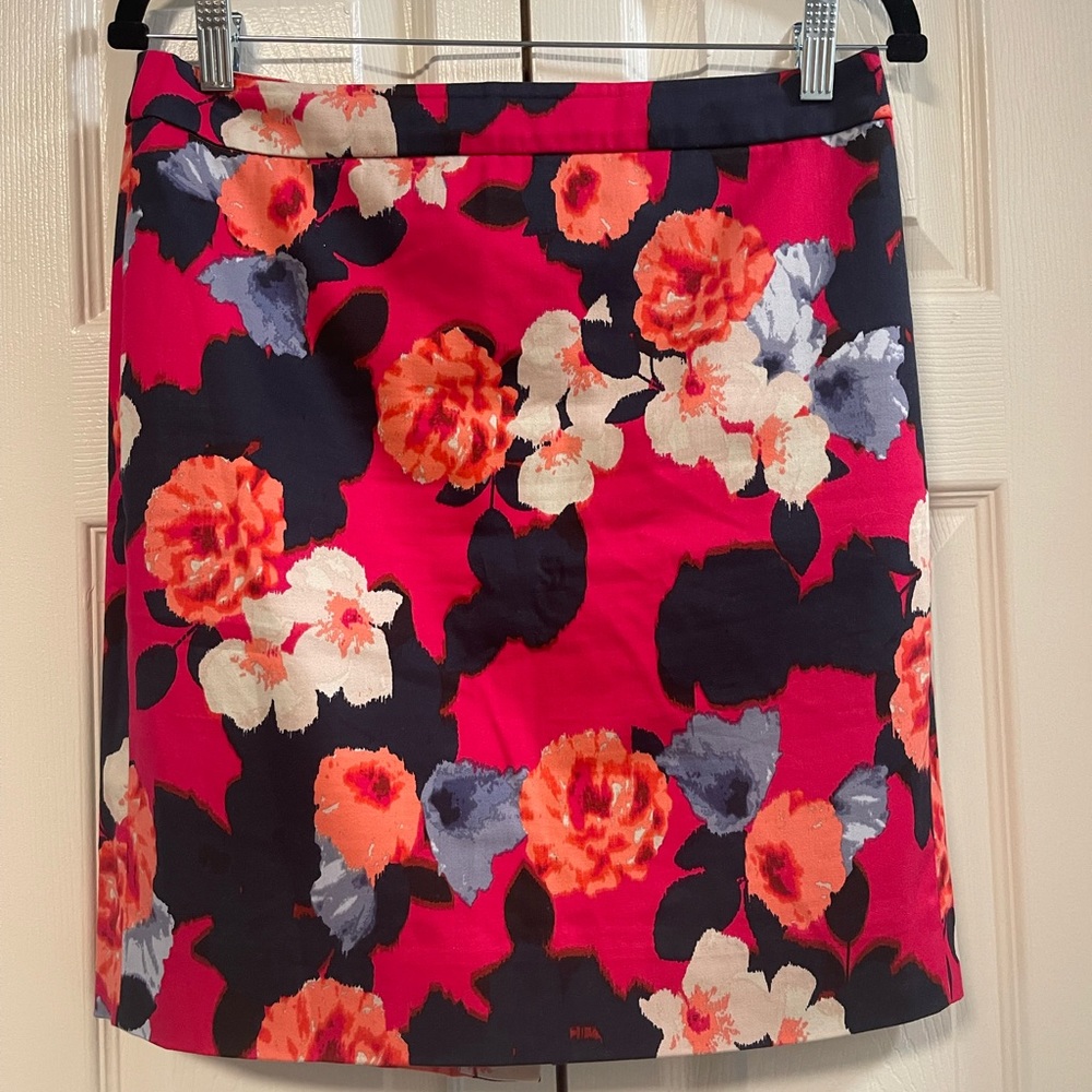 J. CREW Pencil Skirt Hot Pink Navy Large Print Floral